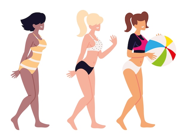 women in swimsuits icon set