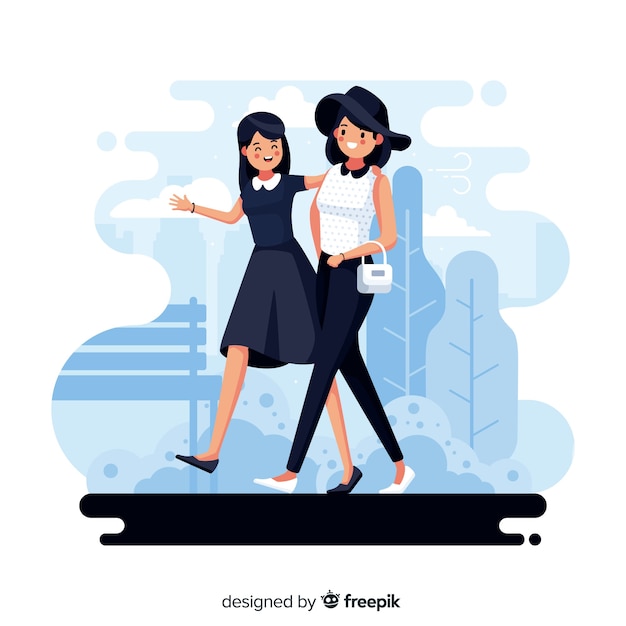 Free Vector women walking on streets together