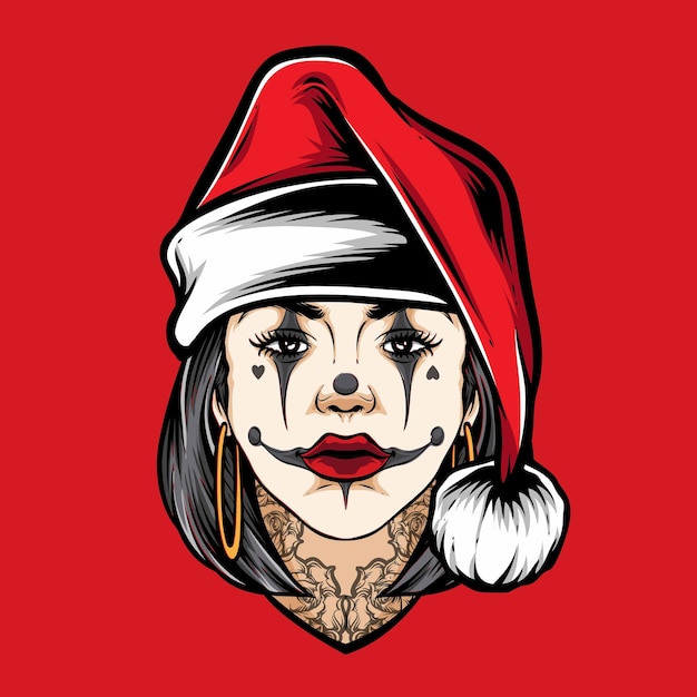 Free Vector women with clown makeup and santa hat vector