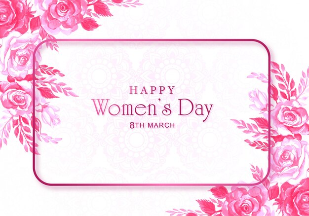 Womens day card with decorative flower frame