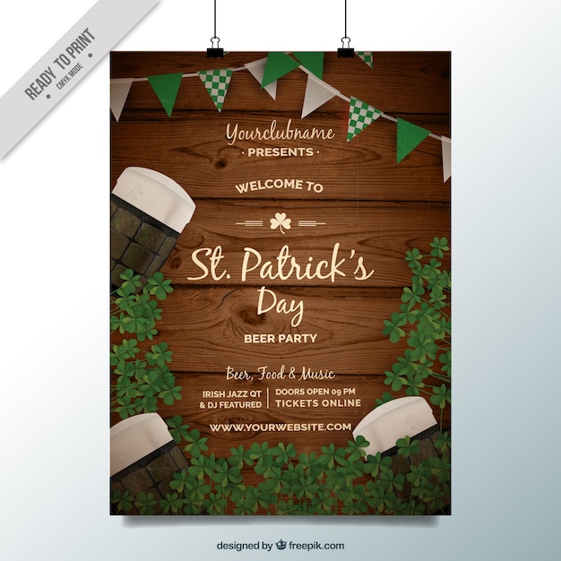 Free Vector wood st patrick day poster