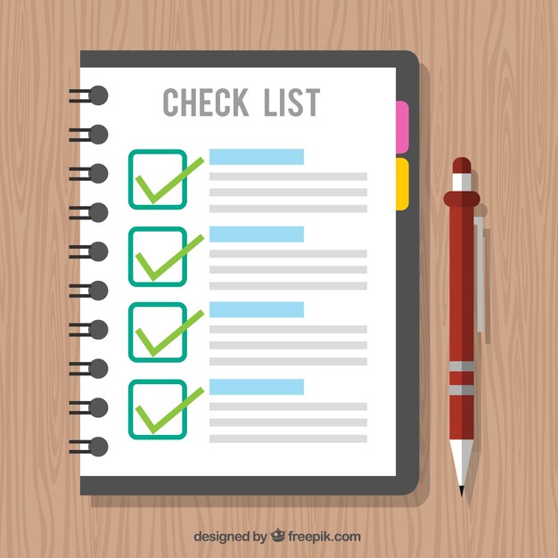 Wooden background with checklist and pen