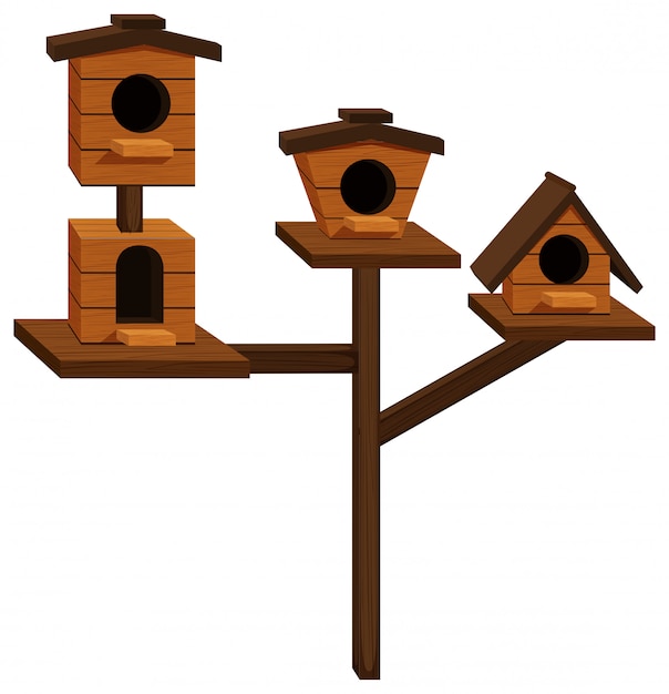 Free vector wooden bird houses on one pole