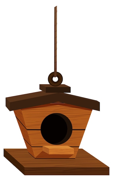 Wooden birdhouse hanging down