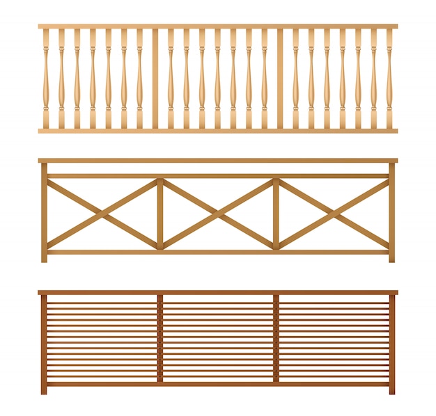 Free vector wooden fences, handrails realistic vector set