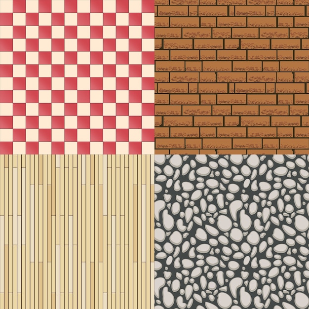 Free Vector wooden floor texture, stone pattern and tiles background set. construction material, seamless backdrop and parquet. vector illustration