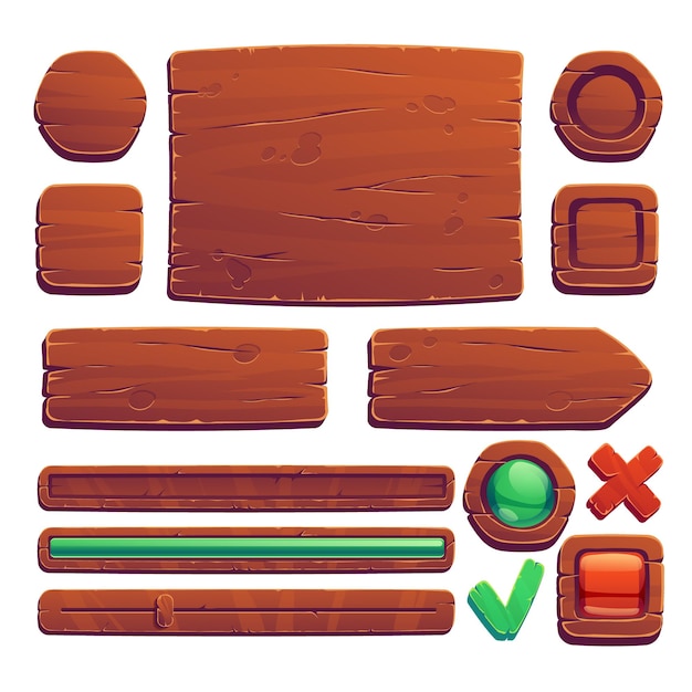 Free vector wooden game buttons and banners