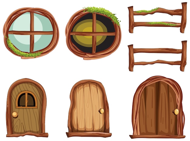 Free Vector wooden hut parts on white background