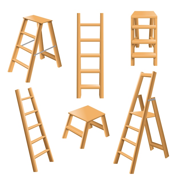 Wooden Ladders Realistic Set