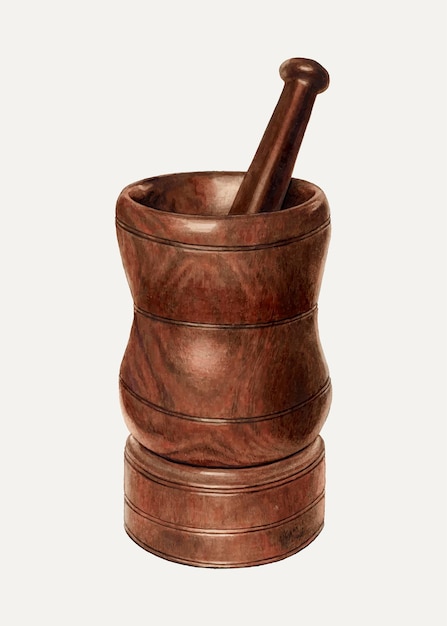 Free Vector wooden mortar and pestle vector illustration, remixed from the artwork by carl buergerniss