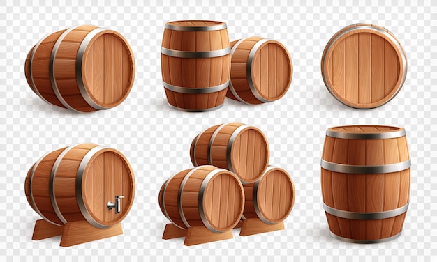 Wooden oak wine or beer barrel on white background realistic vector illustration