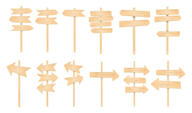 Free Vector wooden pointers set on white background signposts banners and more