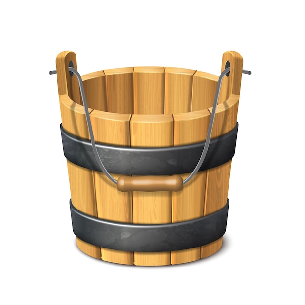 Free Vector wooden rustic bucket isolated on white