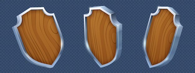 Free Vector wooden shield with metal frame blank wood panel