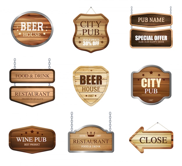 Free Vector wooden shop signs collection