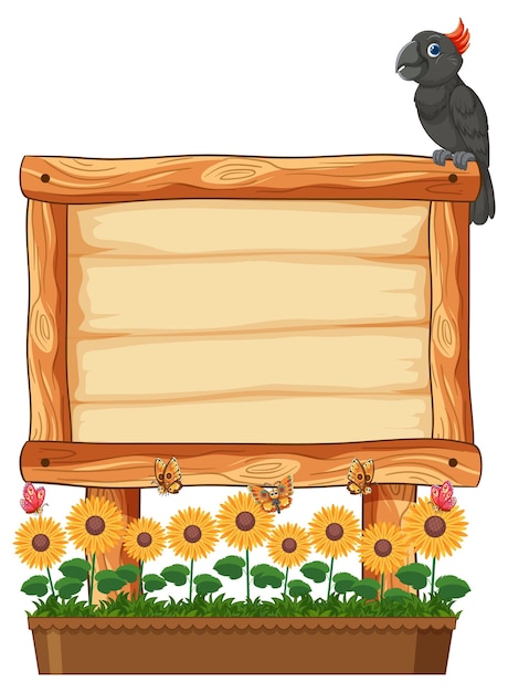 Free Vector wooden sign with sunflowers and parrot