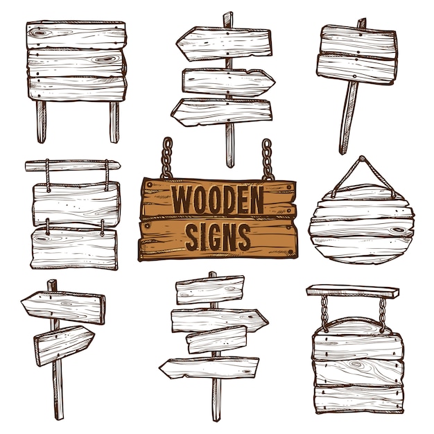 Free Vector wooden signs sketch set 