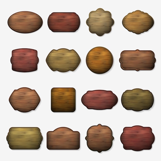 Wooden signs. wood isolated brown boards. Wooden plank for signboard, set of empty wooden banner illustration