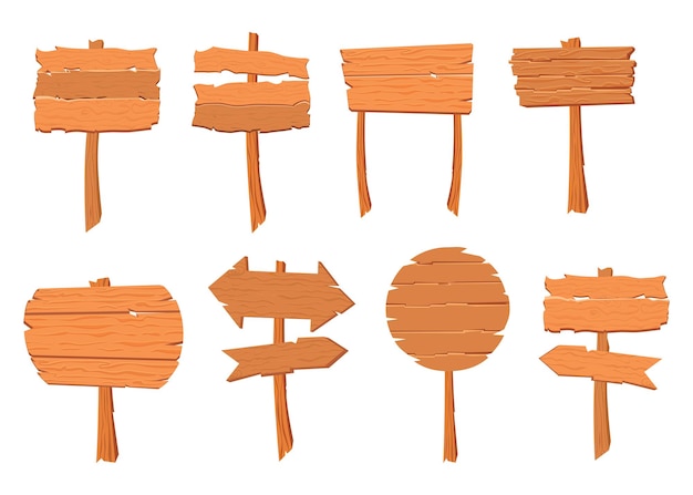 Wooden sings of different shapes illustrations set