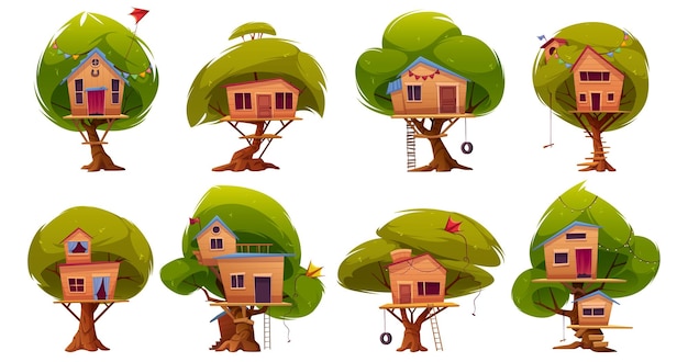 Free Vector wooden tree houses for children