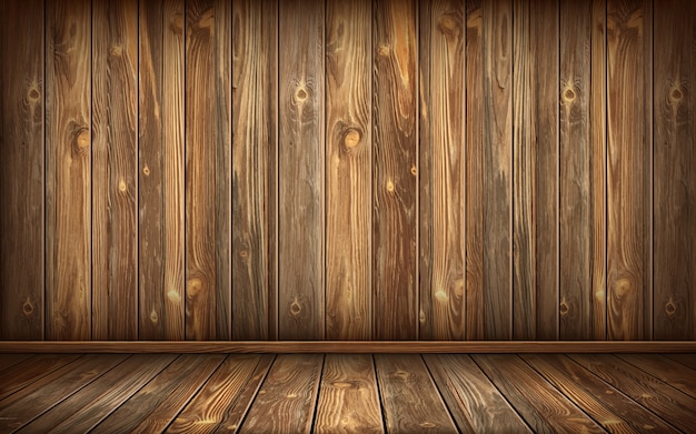 Free Vector wooden wall and floor with aged surface, realistic