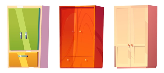 Free vector wooden wardrobes set