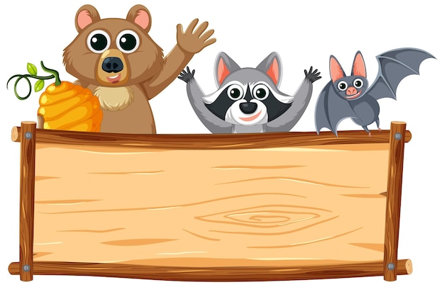 Woodland Creatures Peeking Behind Wooden Board Frame