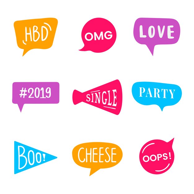 Word expressions set for party photo booth props vector