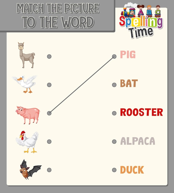 Word to picture matching worksheet for children