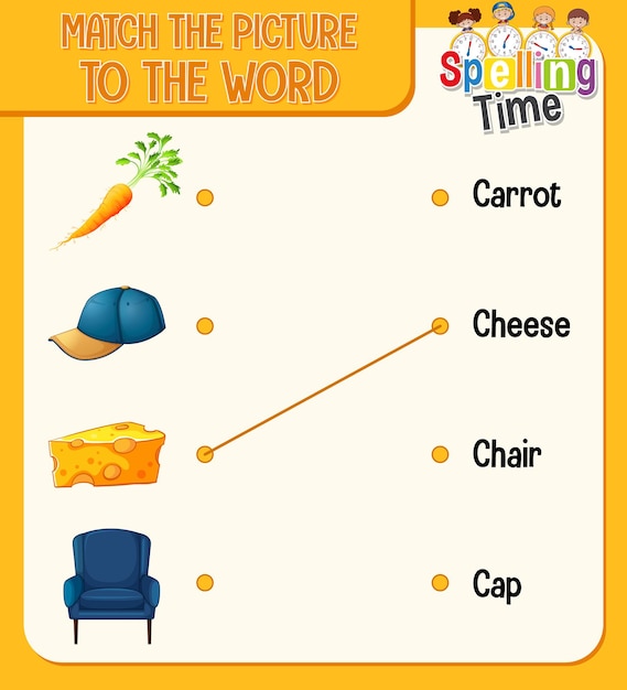 Word to picture matching worksheet for children