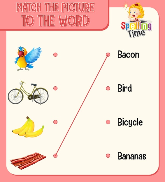 Word to picture matching worksheet for children