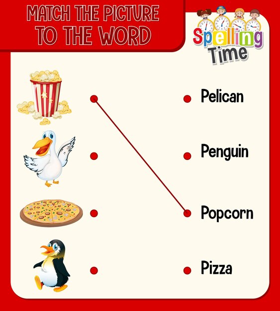 Word to picture matching worksheet for children