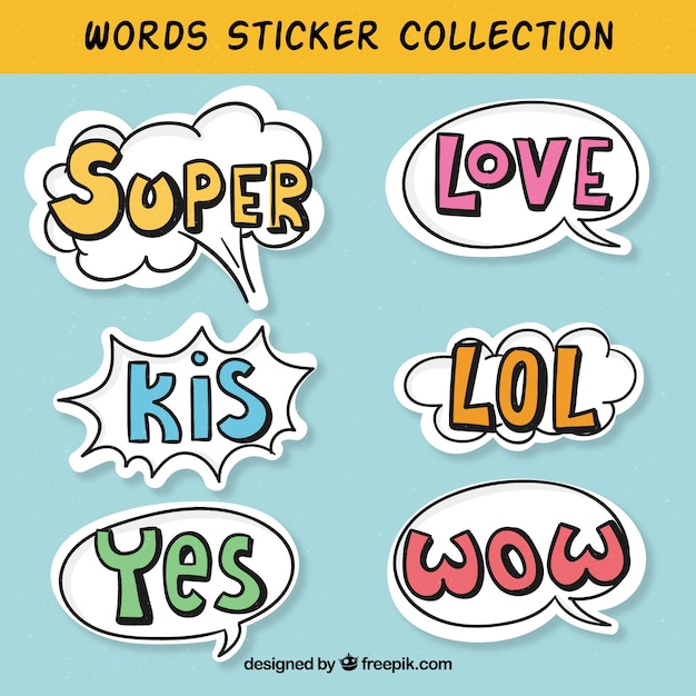 Word sticker collection comic design