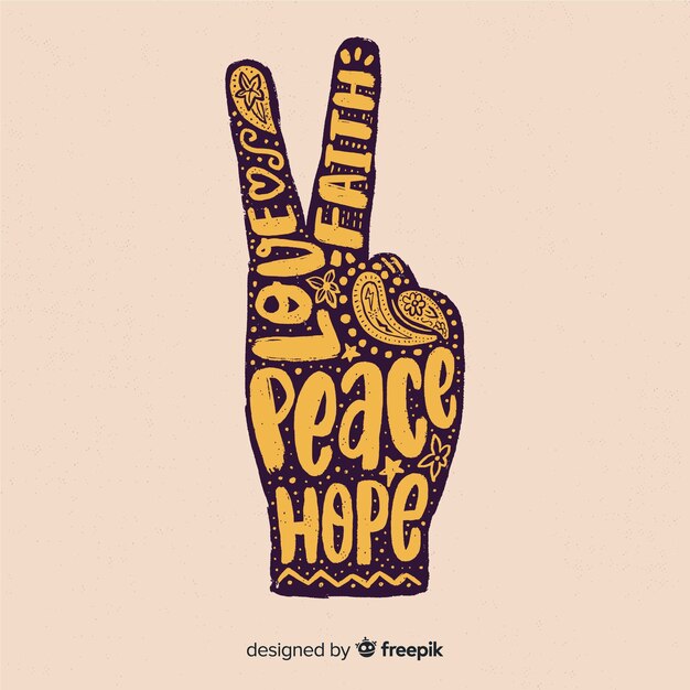 Words hand peace sign background