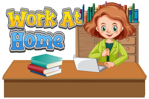 Work at home font design with woman working on computer