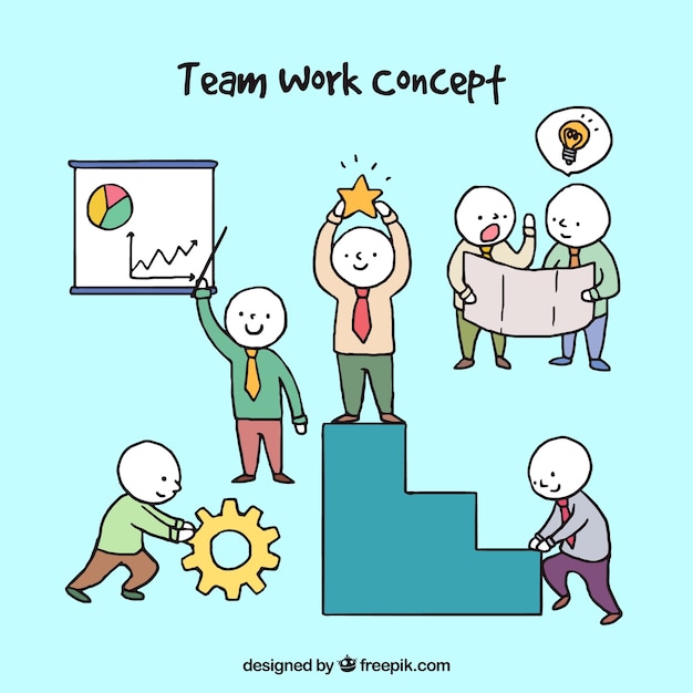 Work team, hand-drawn style