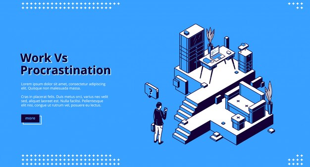 Work vs procrastination isometric landing page