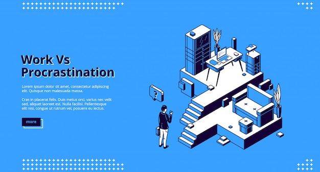 Work vs procrastination isometric landing page