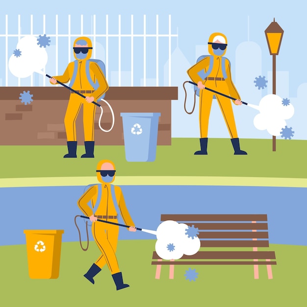 Workers providing cleaning service in public spaces