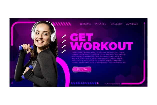 Workout home page template with photo