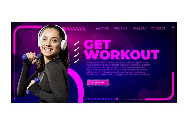 Workout home page template with photo