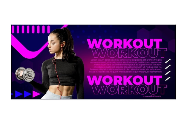 Workout horizontal banner template with photo