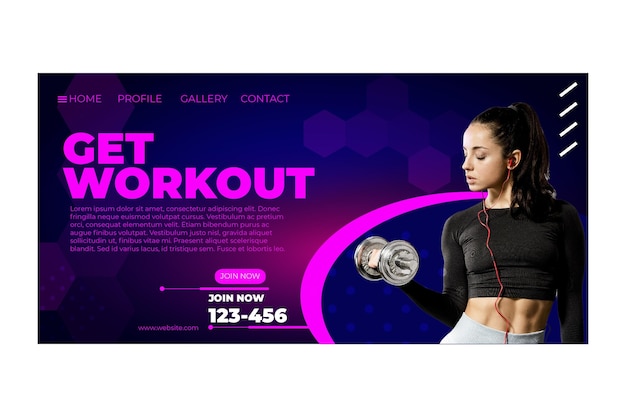 Workout landing page template with photo