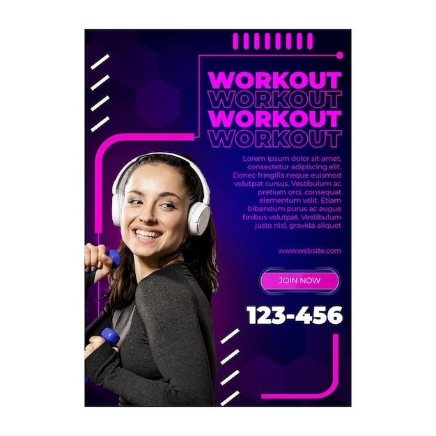 Workout poster template with photo