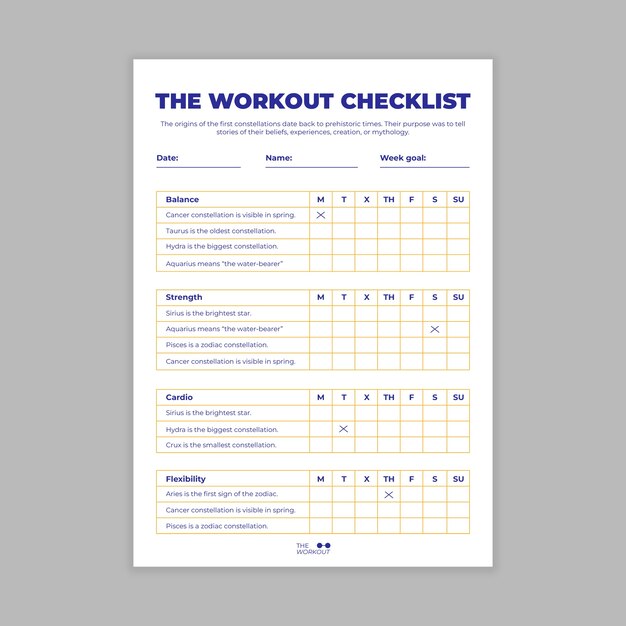 Workout routine  checklist template