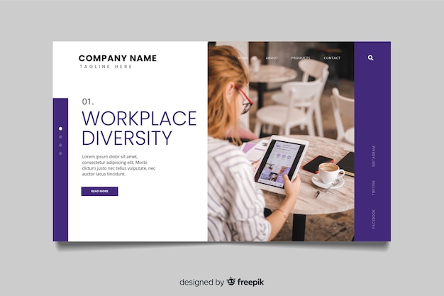 Workplace diversity business landing page with photo