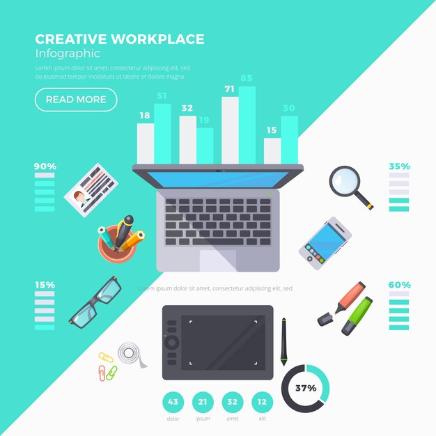 Workplace Objects Infographic Set 