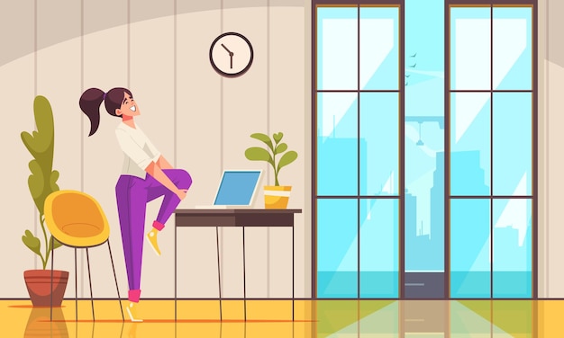 Free Vector workplace stretches cartoon poster with woman having exercises in office vector illustration