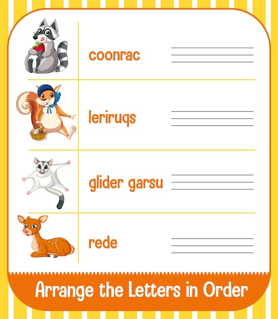 Worksheet design for arrange the letters in order