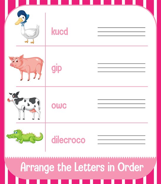 Worksheet design for arranging letters